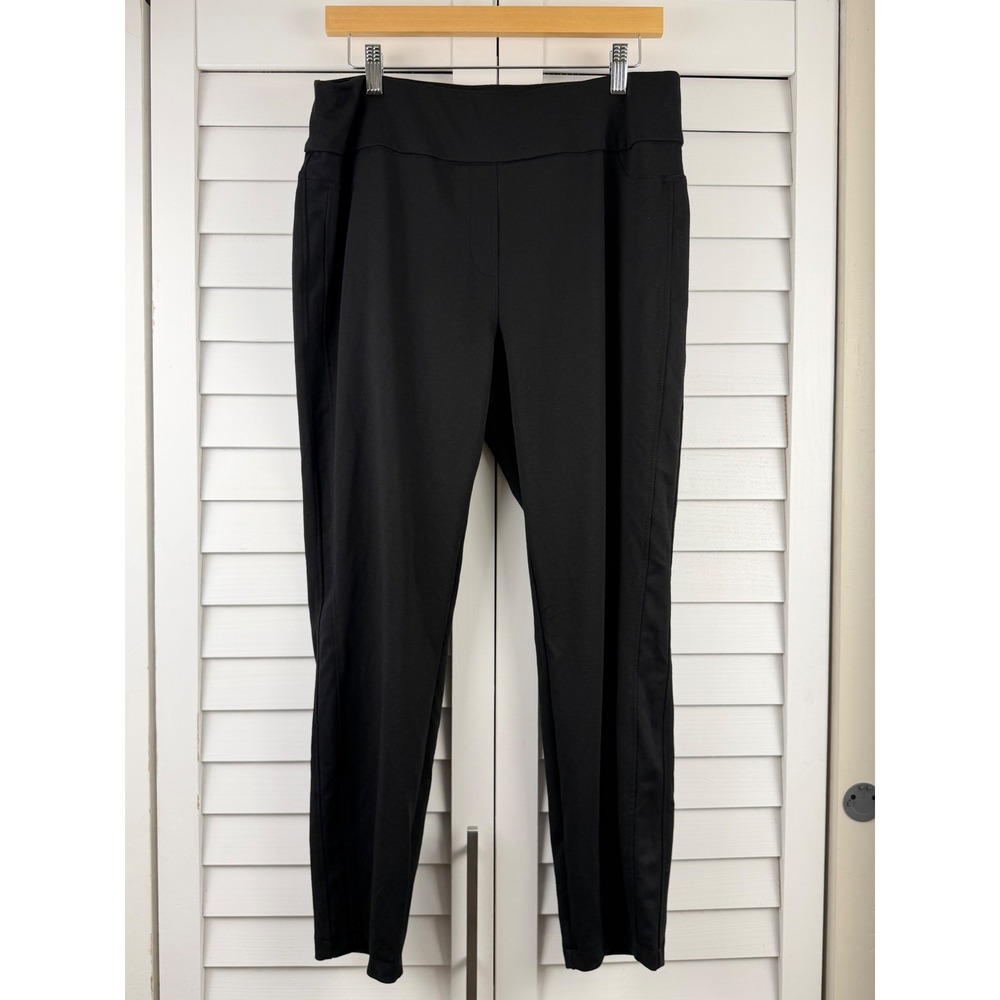 New York & Company Pull On Pants L Black Stretch Tapered Leg Back Pockets